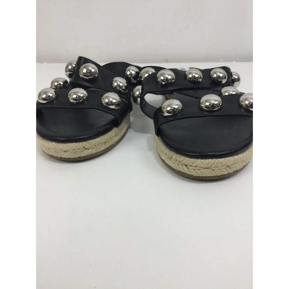 Marc Fisher Prisca Espadrille Silver Studded Slip On Slides Sandals Black Size 8